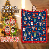 Custom Fanily Faces Christmas Blanket, Minky Sherpa Fleece Blanket, Family Blanket, Personalized Gift For Family, Funny Family Christmas Gift