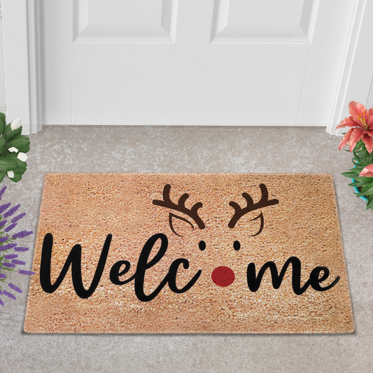 Welcome Cute Red Reindeer Nose, Christmas Doormat, Christmas Decoration, Welcome Mat, Holiday Doormat, Christmas Gift