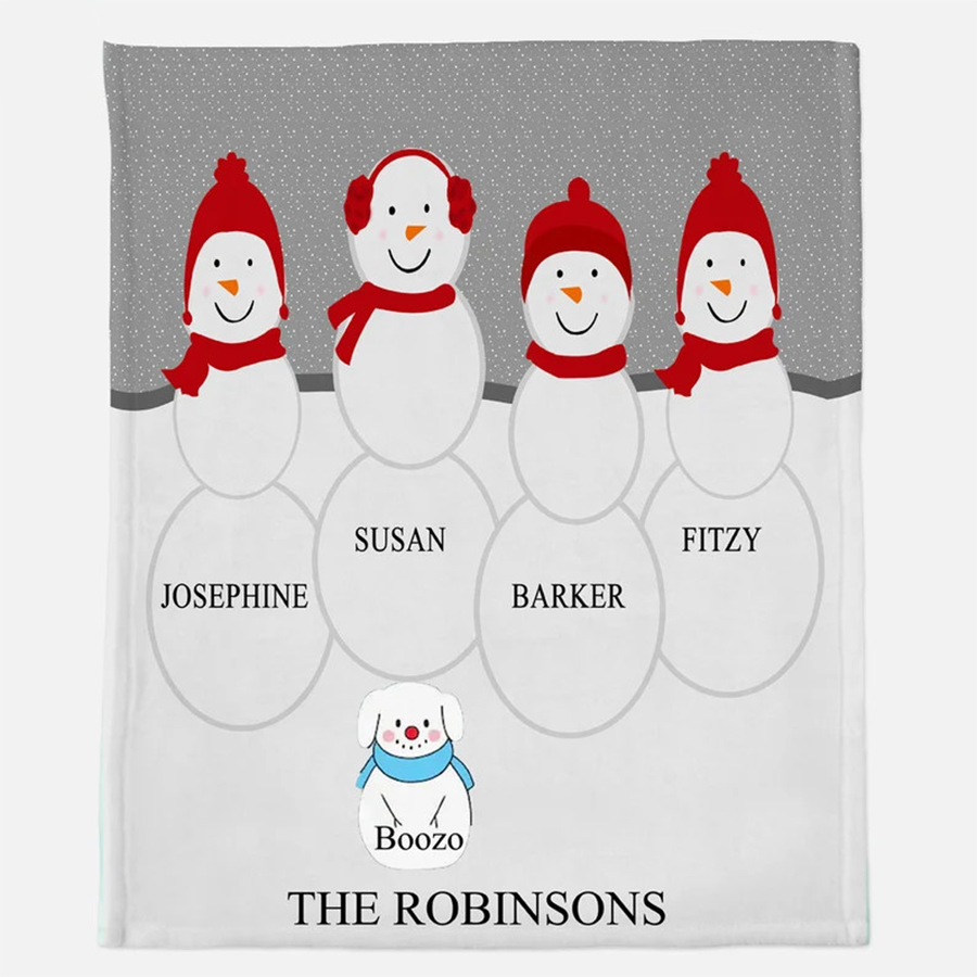 Custom Family Snowmen Blanket, Family Gift, Family with Children and Pet, Blanket Gift, Christmas Gift For Family