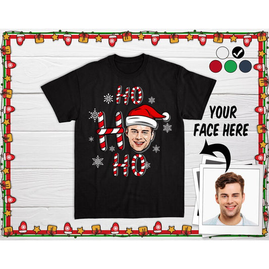 Personalized HoHoHo Christmas Tshirt, Unisex Custom Shirt, Custom Face Christmas Shirt, Gift for Him, Xmas Gift, Tshirt for Man