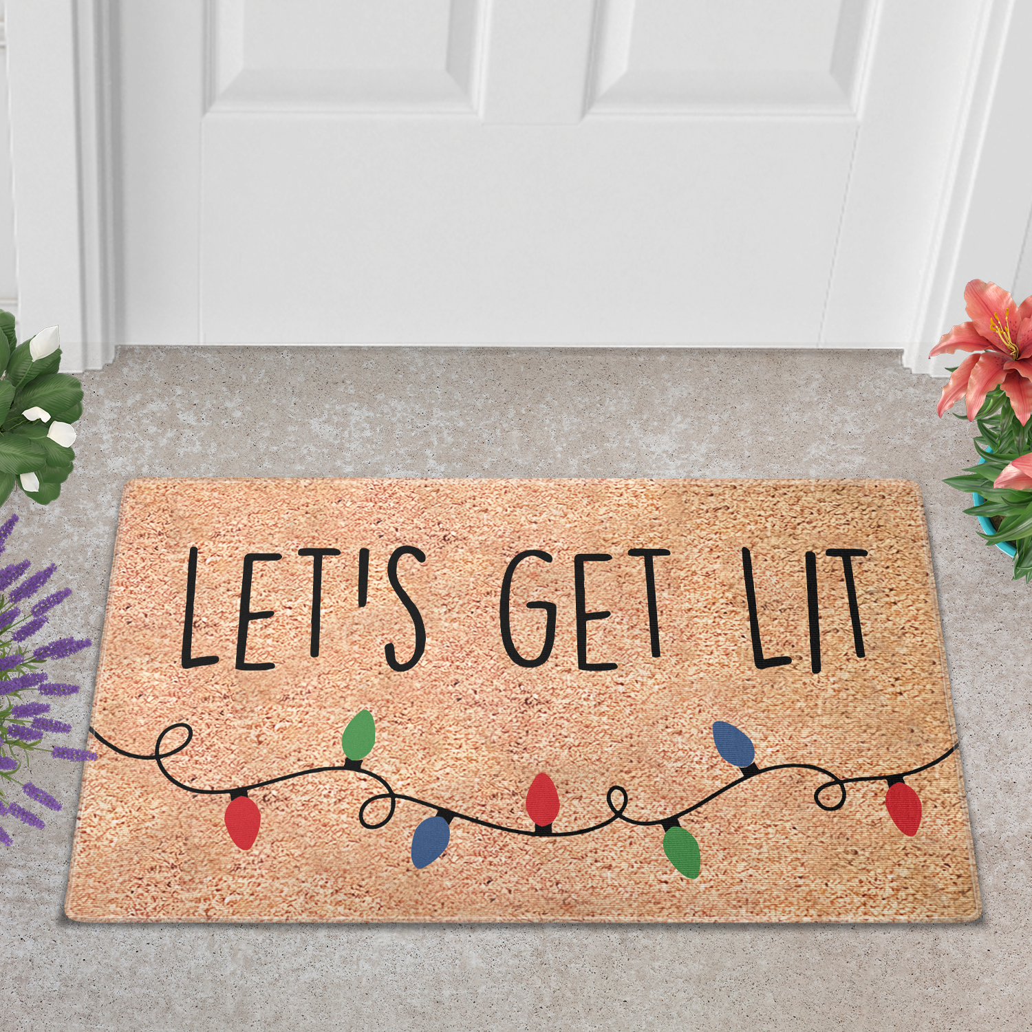 Let's Get Lit Funny Christmas Doormat