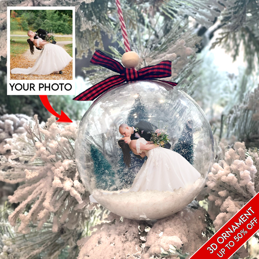 Custom Photo Ornament, 3D Christmas Ball Ornament, Wedding, Christmas Gift For Couple, Husband, Wife | Ball Married 1