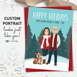 Portrait Holiday Card, Custom Cartoon Illustration Christmas Cards, Custom Family Portrait, Christmas Gift