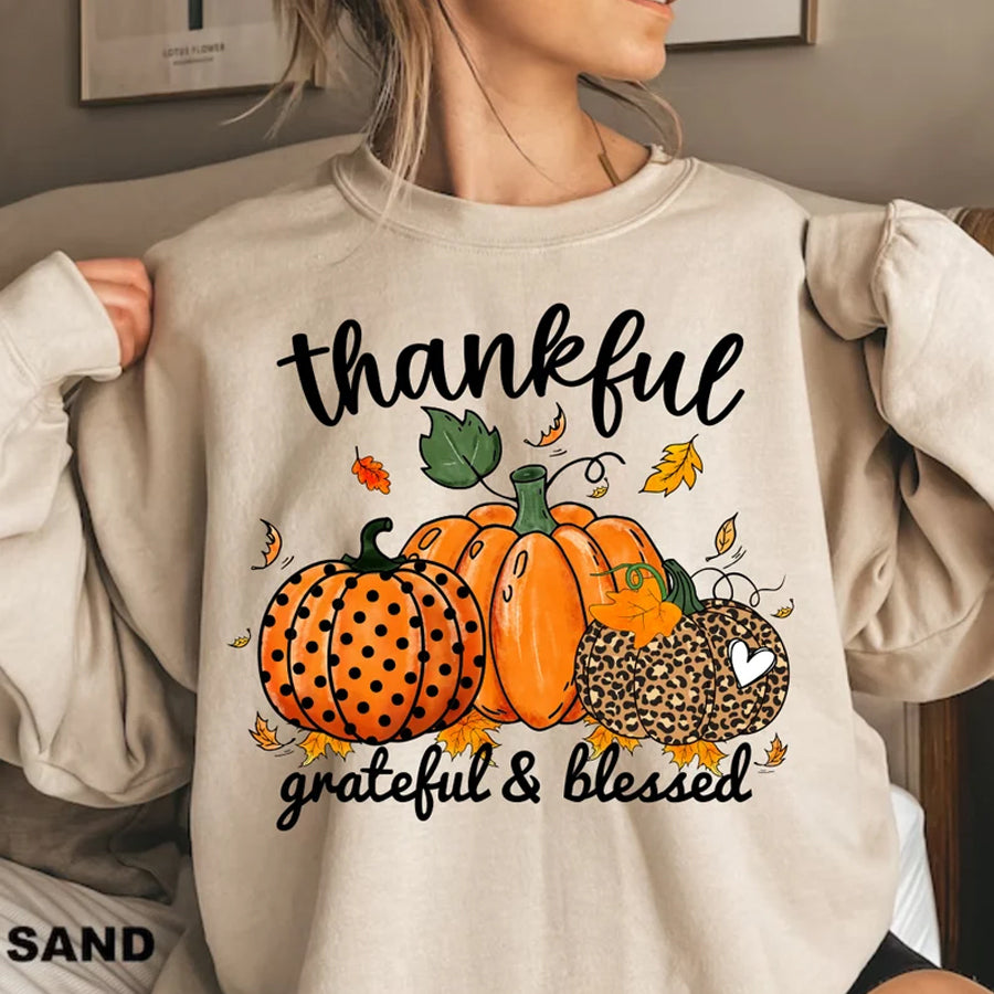 Thanksgiving Shirt, Thankful T-Shirt, Thankful Grateful Blessed Shirt, Leopard Pumpkin Print Fall Shirt, Love Fall Y'All Tee