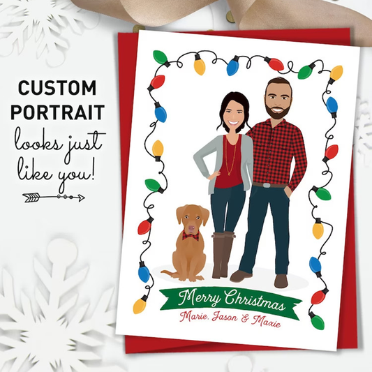 Personalized Family Portrait Illustration, Drawing From Photo, Holiday Card For Family, Christmas Gifts For Family