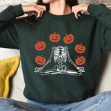 Pumpkin Skeleton Halloween Shirt, Retro Funny Halloween Shirt, Skeleton Namaste Halloween Shirt, Fall Yoga Shirt for Women