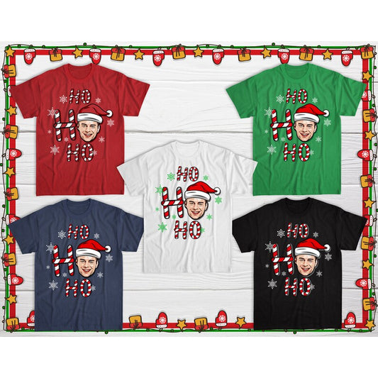 Personalized HoHoHo Christmas Tshirt, Unisex Custom Shirt, Custom Face Christmas Shirt, Gift for Him, Xmas Gift, Tshirt for Man