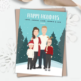 Portrait Holiday Card, Custom Cartoon Illustration Christmas Cards, Custom Family Portrait, Christmas Gift