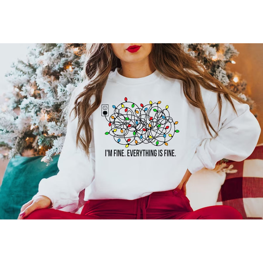 I'm Fine Everything Is Fine Shirt, Christmas Tshirt, Christmas Gift, Christmas Lights Shirt
