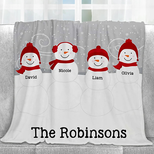 Custom Family Snowmen Blanket, Family Gift, Family with Children and Pet, Blanket Gift, Christmas Gift For Family