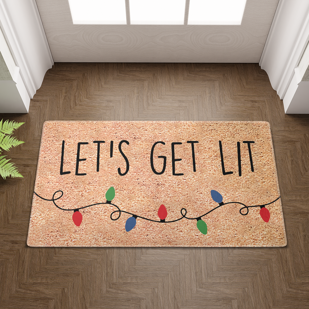 Let's Get Lit Funny Christmas Door Mat, Funny Christmas Doormat, Christmas Holiday Gift, Welcome Mat, Winter Decor