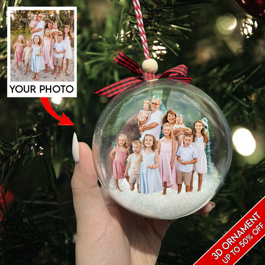 Personalized Family Photo Ornament, 3D Christmas Ball Ornament, Birthday, Christmas Gifts for Family Members