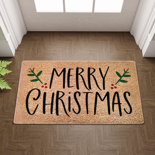 Merry Christmas Door Mat, Holly Christmas Doormat, Winter Decoration, Welcome Mat, Holiday Doormat, Christmas Gift