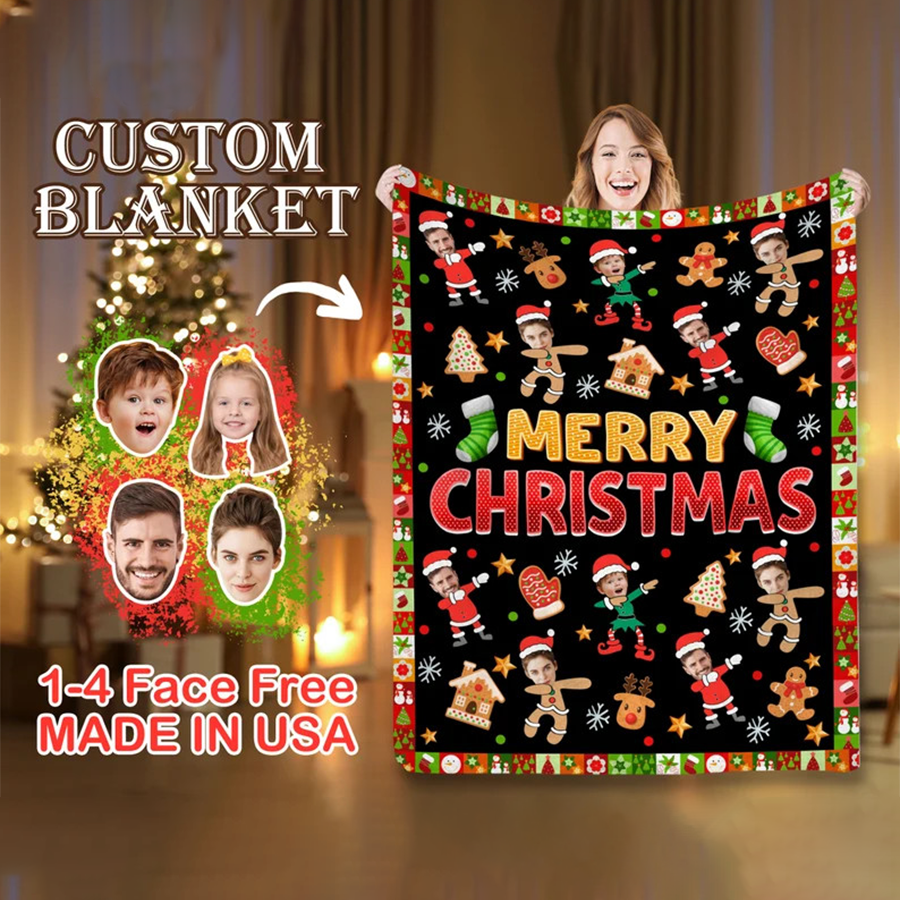 Personalized Blanket, Custom Face Blanket, Minky Sherpa Fleece Blanket, Funny Gift For Family, Christmas Gift