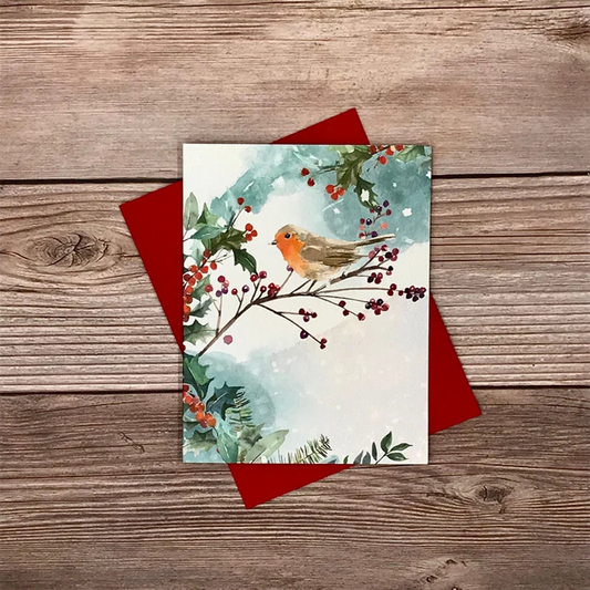 Winter Woodland Bird Christmas Cards, Robin Holiday Watercolor Card, Xmas Gift Card