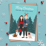 Custom Family Portrait Card, Couple Illustration, Christmas Gift, Personalized Cartoon Card