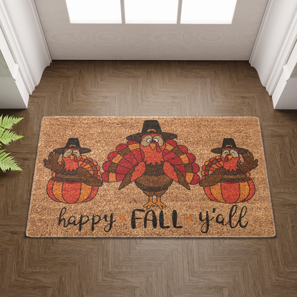 Happy Fall Y'all Turkeys, Welcome Turkeys Mat, Front Door Mat, Outdoor Mats, Funny Doormat, Fall Welcome Mats