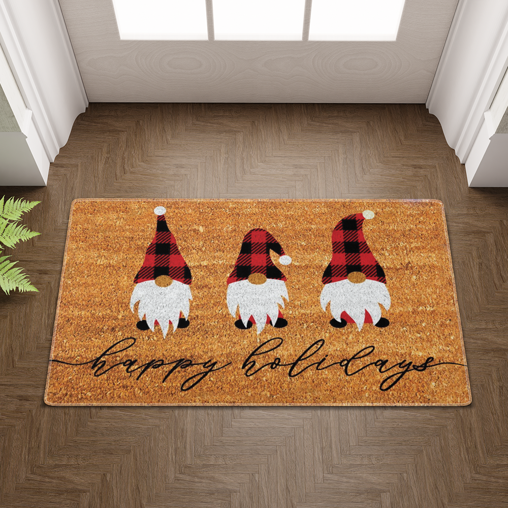 Christmas Gnomes Doormat, Christmas Plaid Holiday Gnomes, Outdoor Christmas Mat, Front Door Decor, Welcome Mat, Gnome Decor, Winter Decor