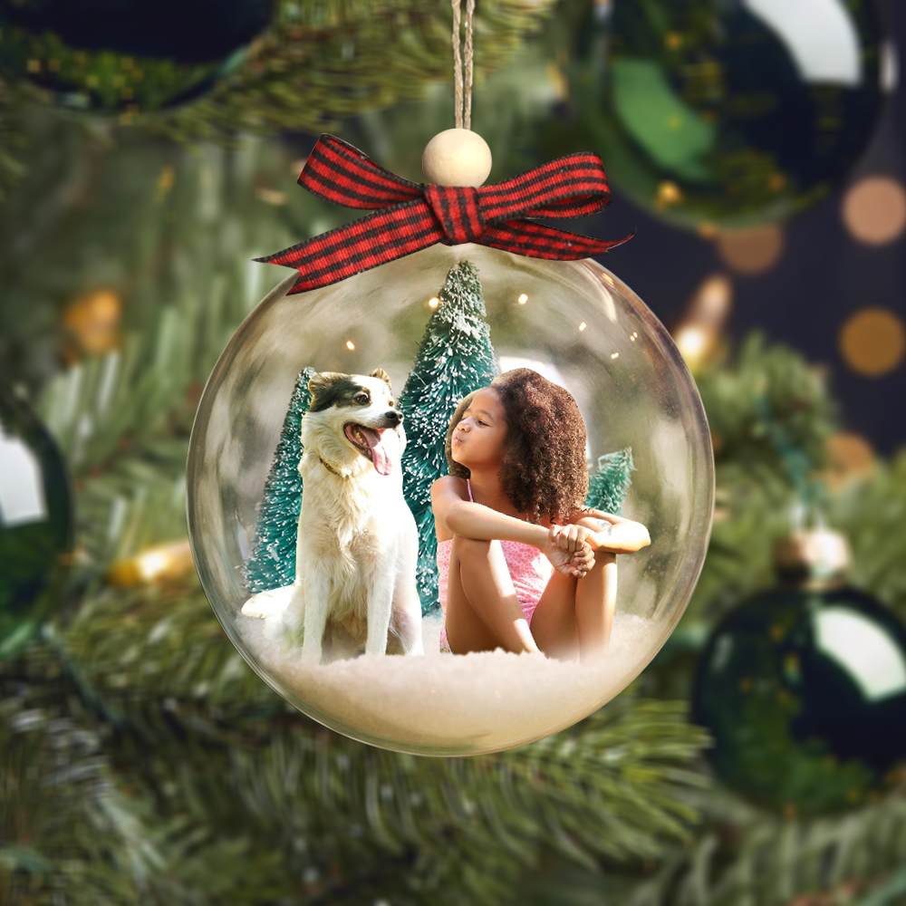 Custom Photo Christmas Ball Ornament, Pet Photo Ornament, Pet with Kid, Pet Owner Gift | Ball Pet 3