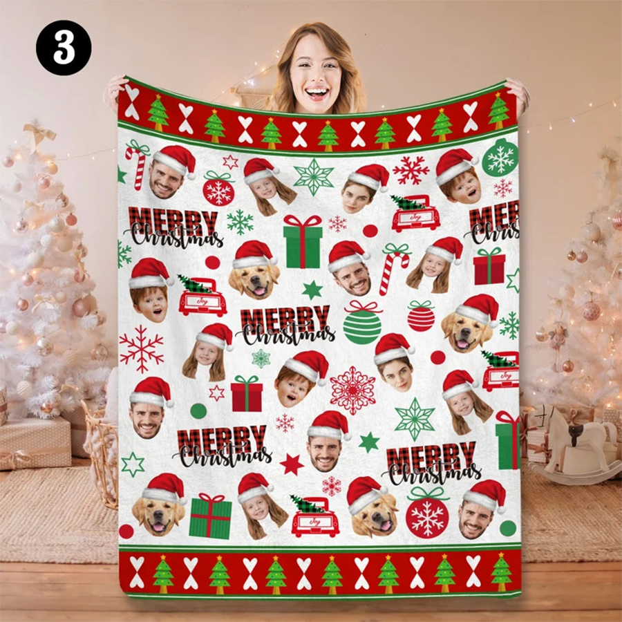 Custom Fanily Faces Blanket, Minky Sherpa Fleece Blanket, Funny Gift For Family, Christmas Gift, Face Plush Blanket, Funny Face Blanket