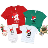 Christmas Custom Name Initial Shirt, Xmas Matching Pajama, Family Christmas Shirt, Personalized Christmas Couple T-Shirt,Christmas Group Tee