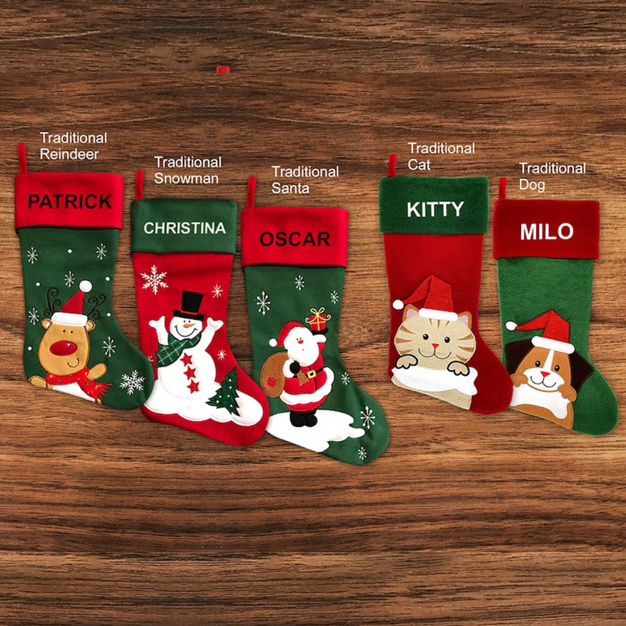 Custom Name Christmas Stockings, Reindeer, Snowman, Santa Clause Holiday Stocking, Pet Stocking, Christmast Gift
