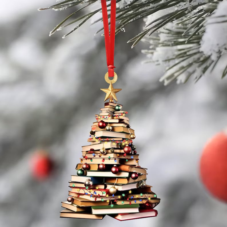 Christmas Book Tree Ornament, Book Lover Christmas Ornament, Christmas Gifts for Book Lovers, Librarian, Book Worms