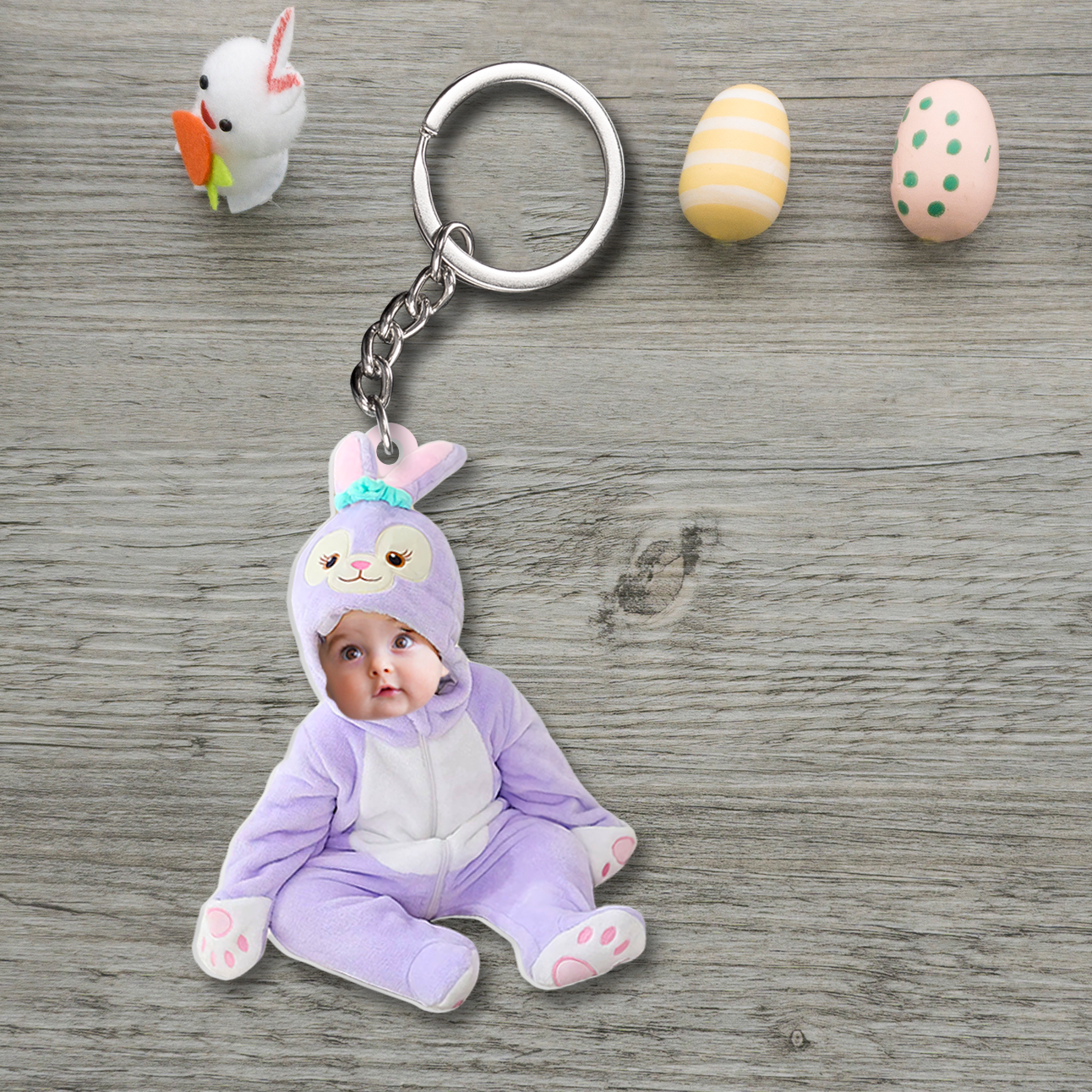 Custom Baby Rabbit Keychain, Rabbit Keychain, Easter Photo Keychain, Easter's Day Gift