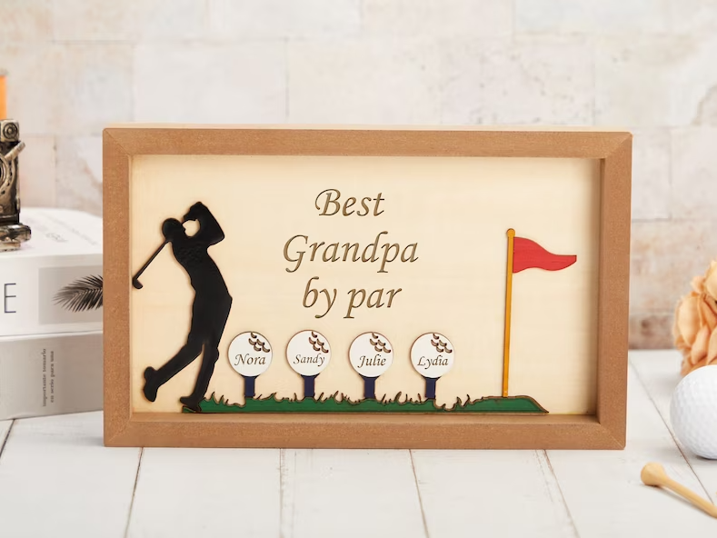 Personalized Wooden Golf Sign, Best Grandpa by Par Sign, Gift for Dad Grandfather, Father's Day Gift