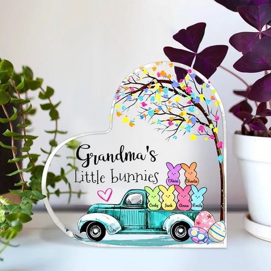 Personalized Grandma's Little Bunnies Heart Shaped Acrylic, Gift For Grandma, Easter Grandma Peeps Acrylic Plaque, Easter Day House Decor