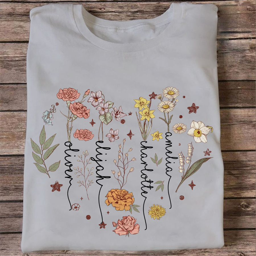 Custom Birth Month Birth Flower Tshirt, Mother's Day Gift