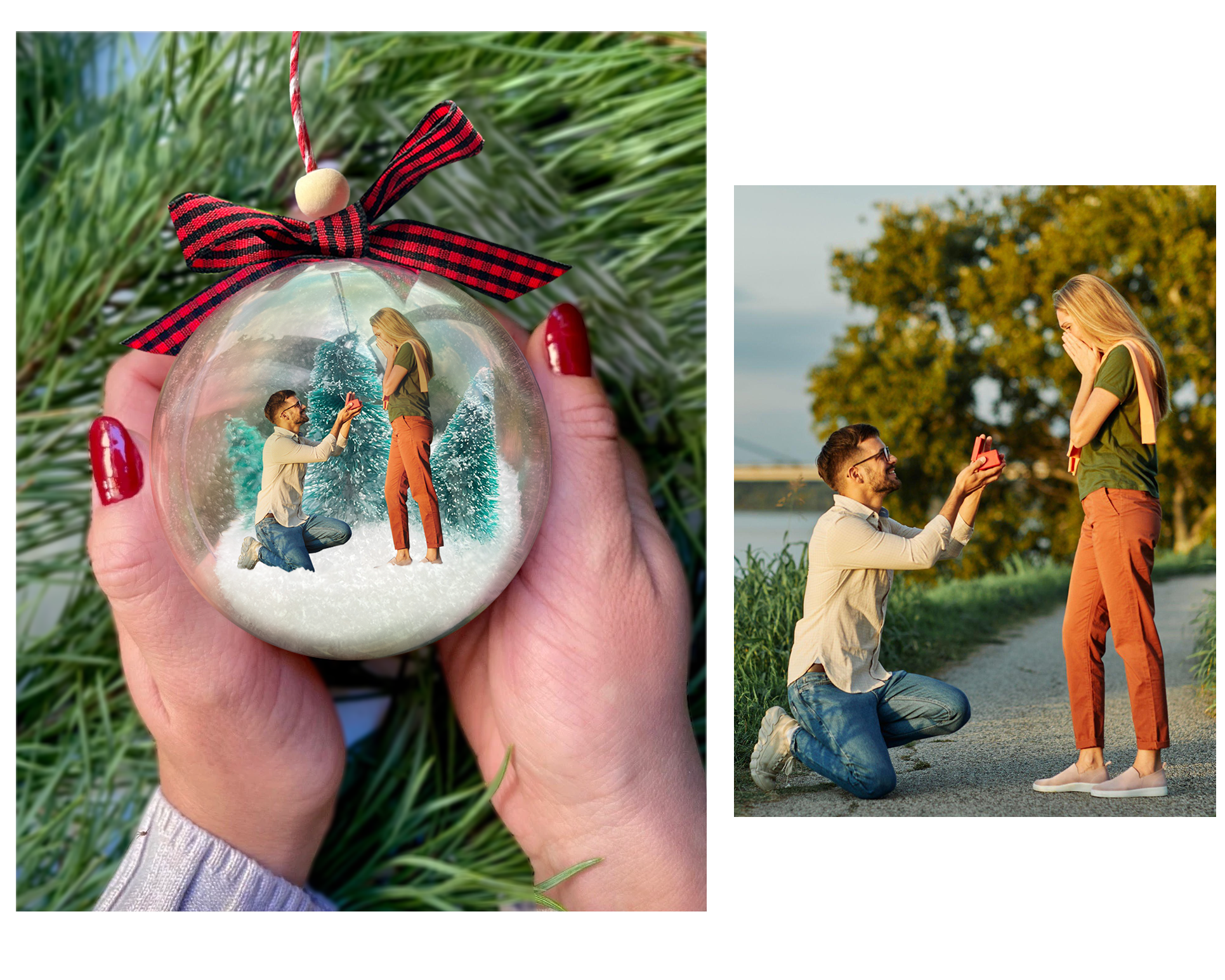 Custom Photo Christmas Ball Ornament, Personalized Christmas Gifts, Couple Ornament | Ball Couple