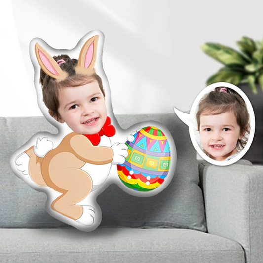 Custom Bunny Egg Photo Pillow, Custom Photo Easter Pillow With Baby Face, Gift For Baby,  Personalized Pillow With Photo, Home Decor, Easter's Day Gift