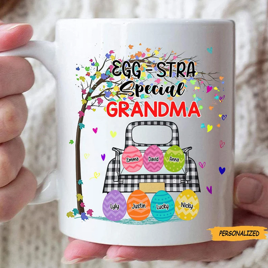 Personalized Grandma Easter Day Mug, Custom Easter Day Gift Mug, Grandkids Custom Name Easter Mug, Gift For Grandma